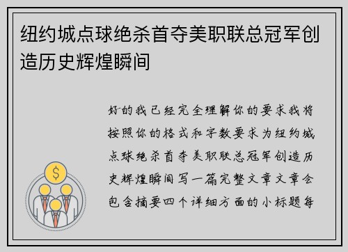 纽约城点球绝杀首夺美职联总冠军创造历史辉煌瞬间